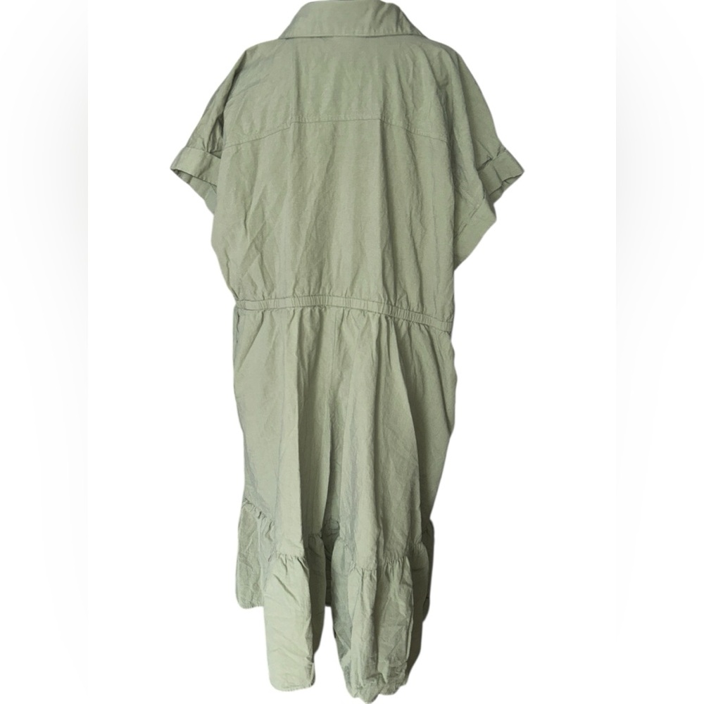 Olive Green Women's Button-Up Dress - Picture 2 of 9